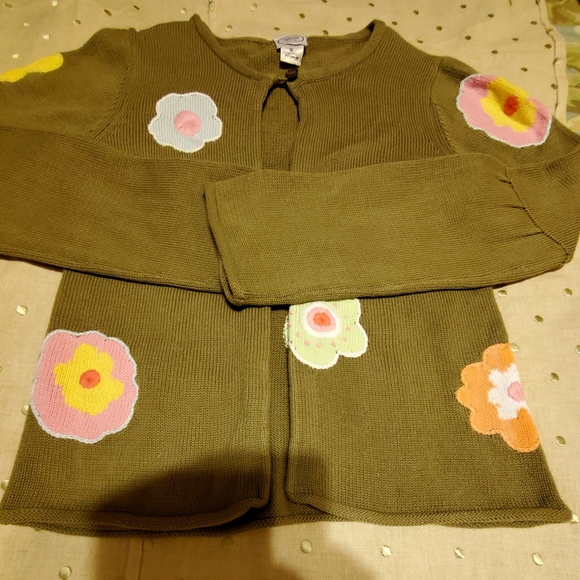 Talbots Kids Knitted Girls  Rainbow Cardigan Olive Green Sweater-Size 12 - Picture 5 of 5